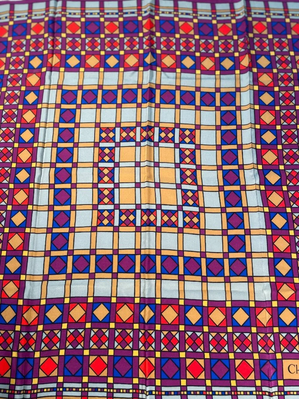 Vintage Christian Dior Silk Scarf Geometric Pattern - Picture 3 of 15